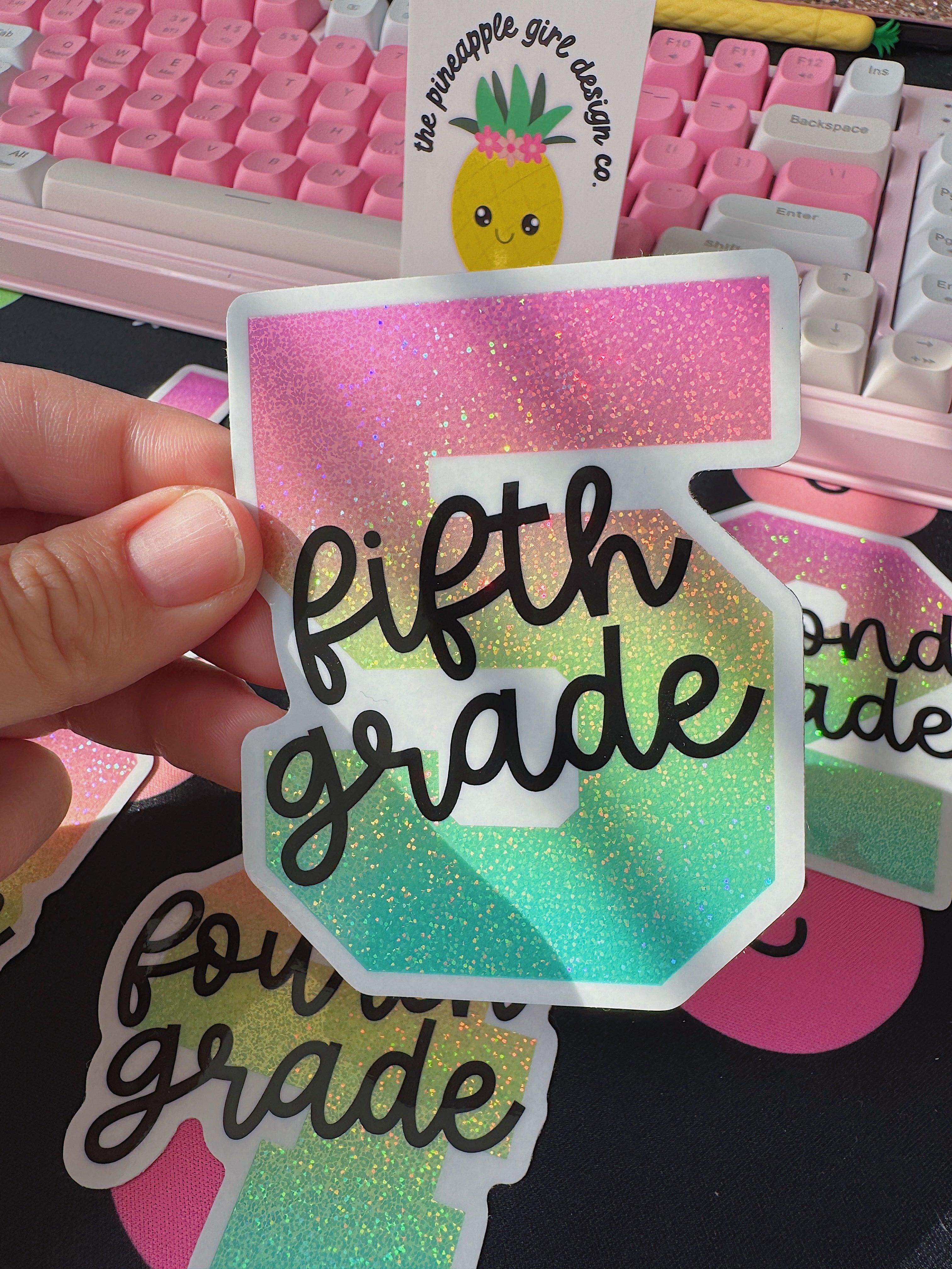 Sticker 5th Grade Level Glitter Sticker | Fifth Grade – The Pineapple Girl Design Co.