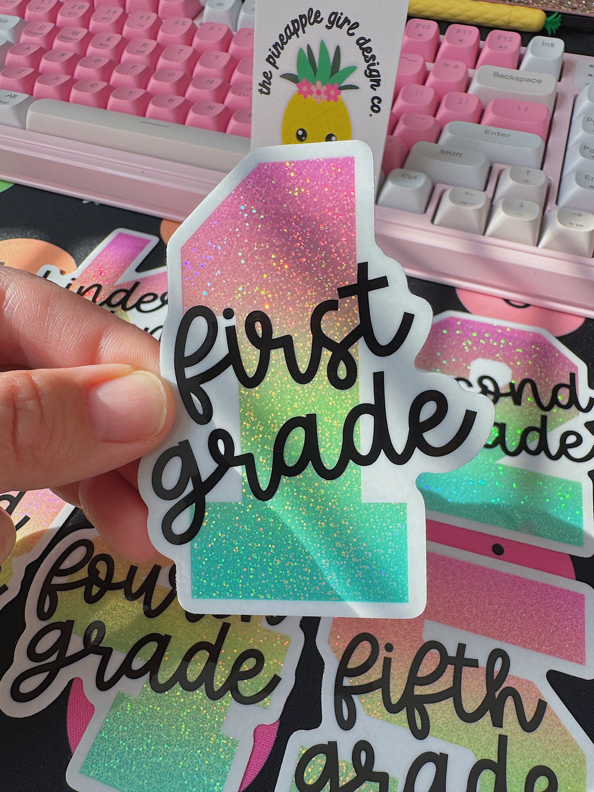 Sticker Design Grade Grade Grade Level Glitter Sticker | First Grade – The Pineapple Girl Design Co.